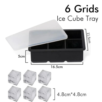 Ice Cube Tray Silicone Ice Ball Freezer Mold Square Ice Cube Maker with Lid 4/6/8 Grids for Whiskey Cocktail Coffee Accessories