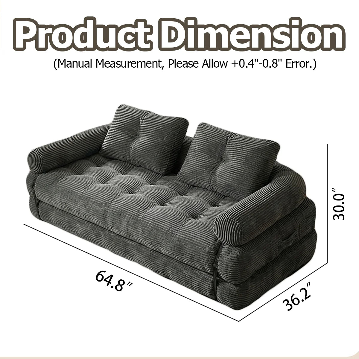 Modern Convertible Sofa Bed, 2-Seater Vacuum Packed Compressed Couch, Soft Memory Foam Floor Sofa for Small Space Living Room