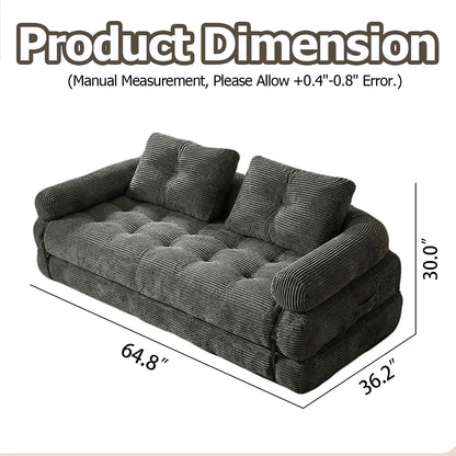 Modern Convertible Sofa Bed, 2-Seater Vacuum Packed Compressed Couch, Soft Memory Foam Floor Sofa for Small Space Living Room