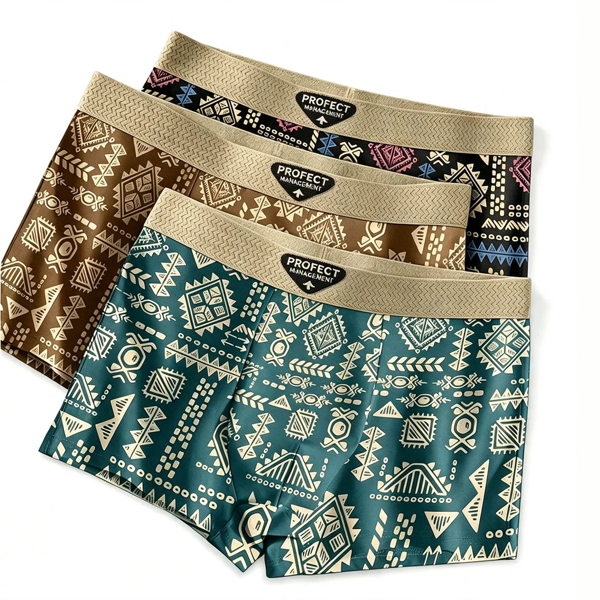 3pcs/set Fashion Men Underwear Men's Retro Geometric Print Boxer Briefs Soft Breathable Mid-Waist Underwear Comfortable Shorts