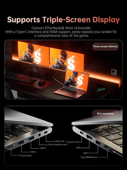 KAMRUI 16" Laptop AMD R9 6900HX 16GB LPDDR5 512GB PCle4.0 SSD Win11 Pro Backlit Keyboard Full-Featured Office Gaming Notebook
