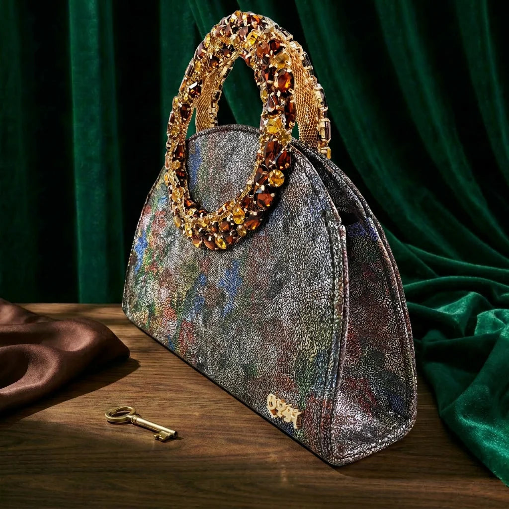 Multicolor Glitter Rhinestone Ring Handle Evening Clutch And Women High Heels Shoes Set Wedding Party Matching Bag