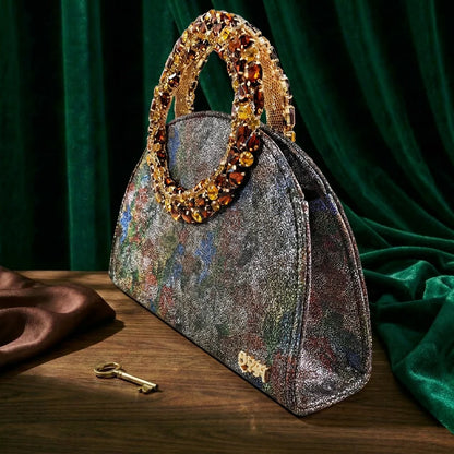 Multicolor Glitter Rhinestone Ring Handle Evening Clutch And Women High Heels Shoes Set Wedding Party Matching Bag