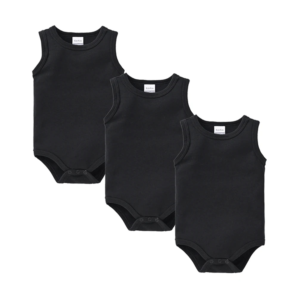 Kavkas 3 Pcs Summer Unisex Baby Vest Bodysuit 100% Cotton Sleeveless Newborn Solid Clothes 0-24 Months Clothing