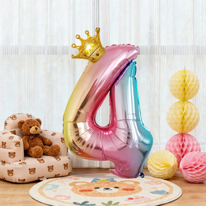 32Inch Gradient Number Crown Balloons 1-9 Digit Foil Helium Balloon Baby Shower Kids And Children's Birthday Party Decoration