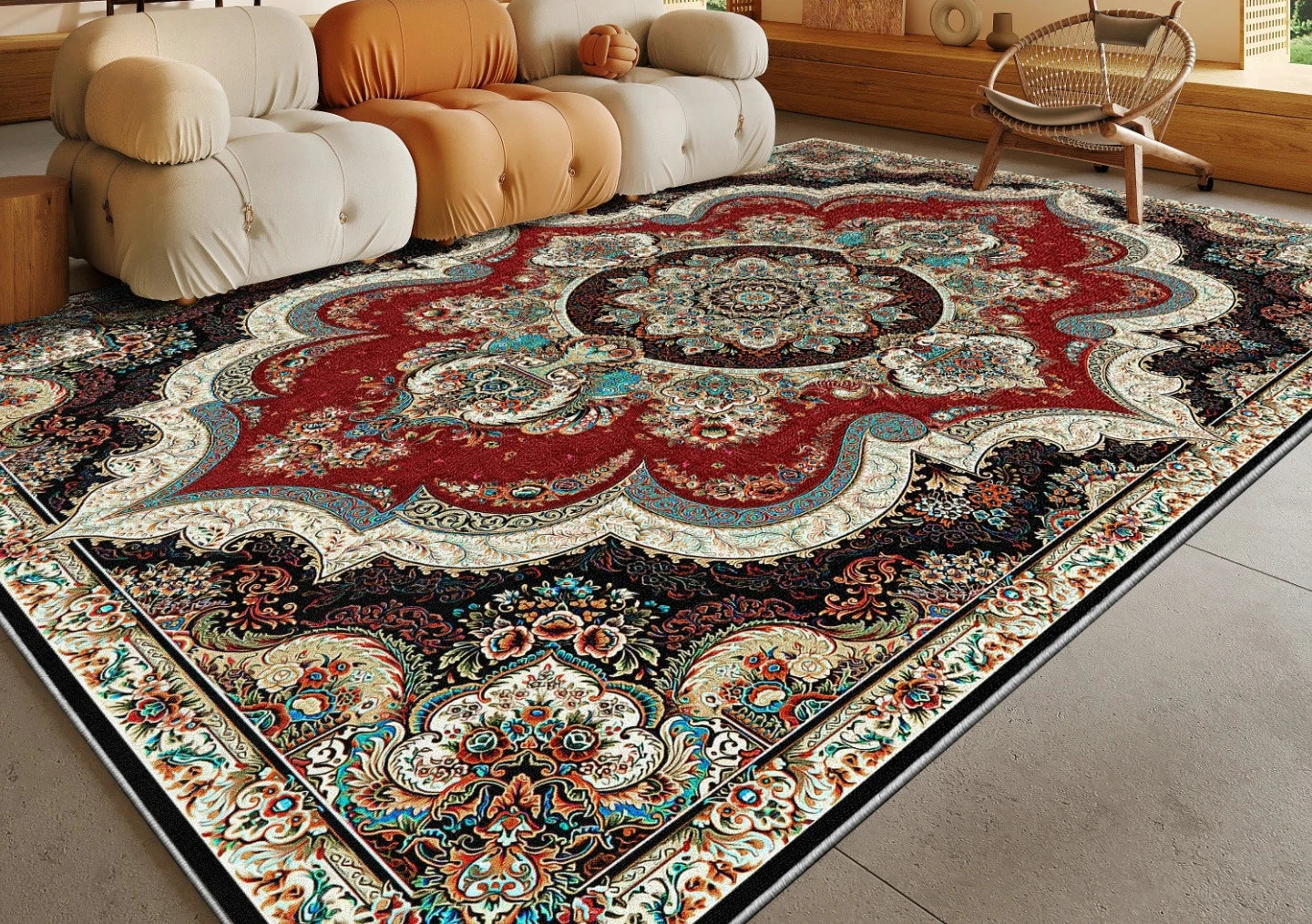 Ethnic Style Bedroom Decor Retro Carpet Light Luxury Carpets for Living Room Washable Lounge Soft Floor Mat Anti-slip Study Rug