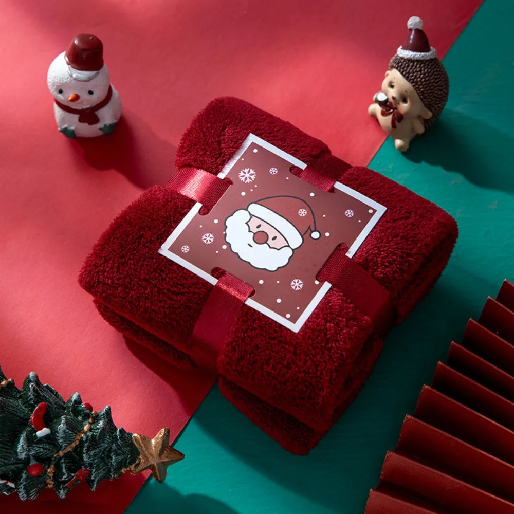 Coral Velvet Christmas Towel Xmas Holiday Decorative Reusable Face Towel Absorb Water Wash Cloth Christmas Gift Party Gift