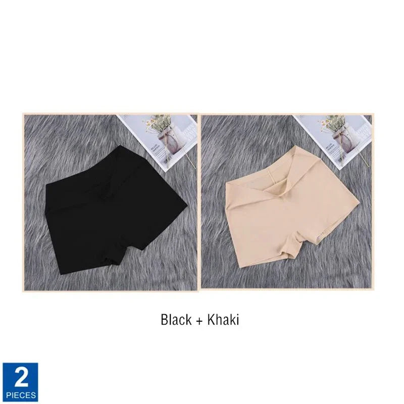 2Pcs Women Ice Silk Boxer Panties Cotton Crotch Antibacterial Underpants Sexy Seamless Safety Pants Thin Fast Dry Underwear