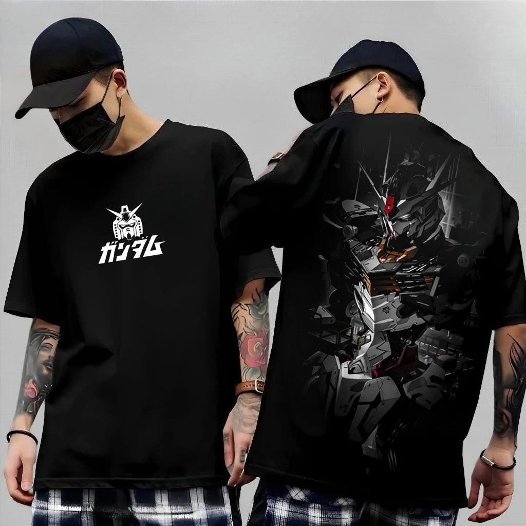 Japanese Anime Mobile Suit RX-78-2 Gundam Summer Short Sleeve Cotton Print T-shirts Men Women Harajuku Y2k Parent-child Tee Tops