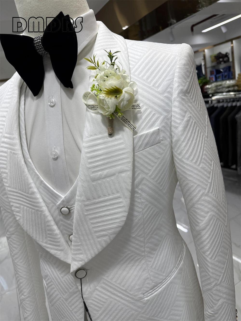 24H Ship High Quality Wedding Suit Set for Groom 3 Pieces Men's Fashion Suits One Button Shawl Neck Blazer Jacket Vest Pants