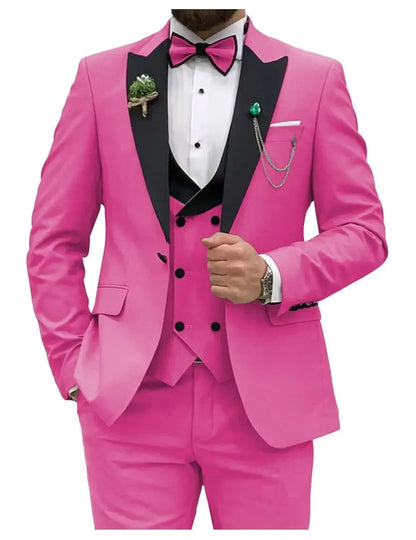 Royal blue Men Suits Slim Fit 3 Piece Double Breasted Suit Men Wedding Prom Party Business(Blazer+Vest+Pants)