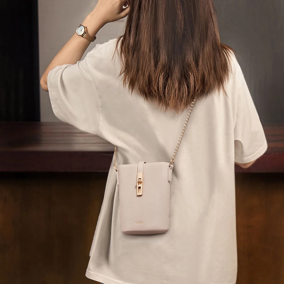 FOXER Chic Women's Shoulder Bag PU Leather Fashion Phone Bag Simple Lightweight Girl Travel Bag Small Crossbody Bag Purse