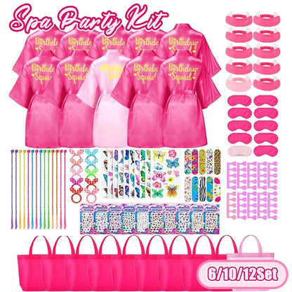 6-12Set Birthday Squad Robes Spa Party Favors for Kids Birthday Spa Party Robe for Girls Kimono Satin Robe Hot Pink Party Favor