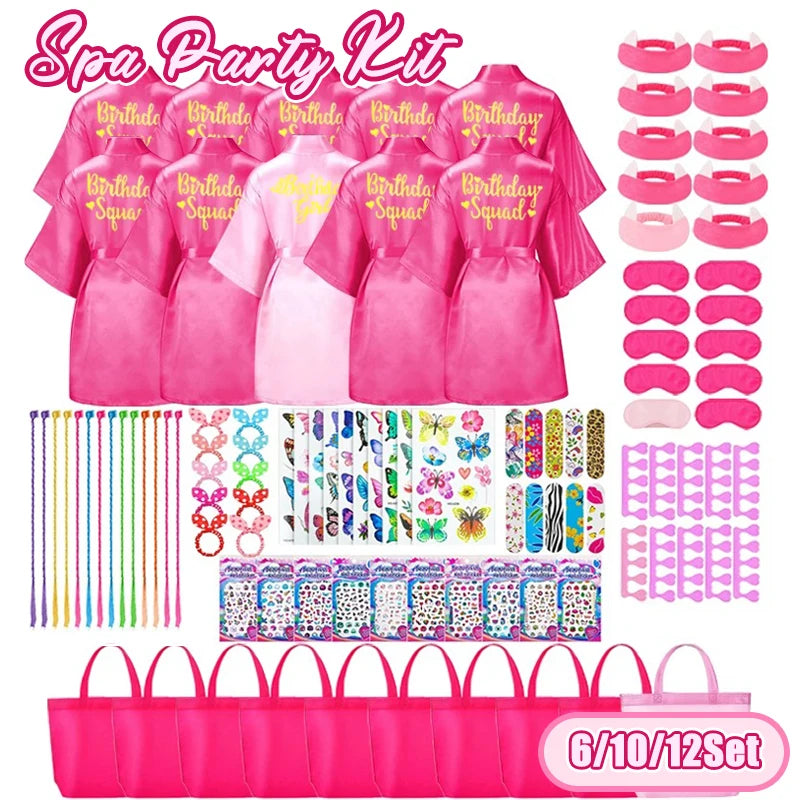 6-12Set Birthday Squad Robes Spa Party Favors for Kids Birthday Spa Party Robe for Girls Kimono Satin Robe Hot Pink Party Favor