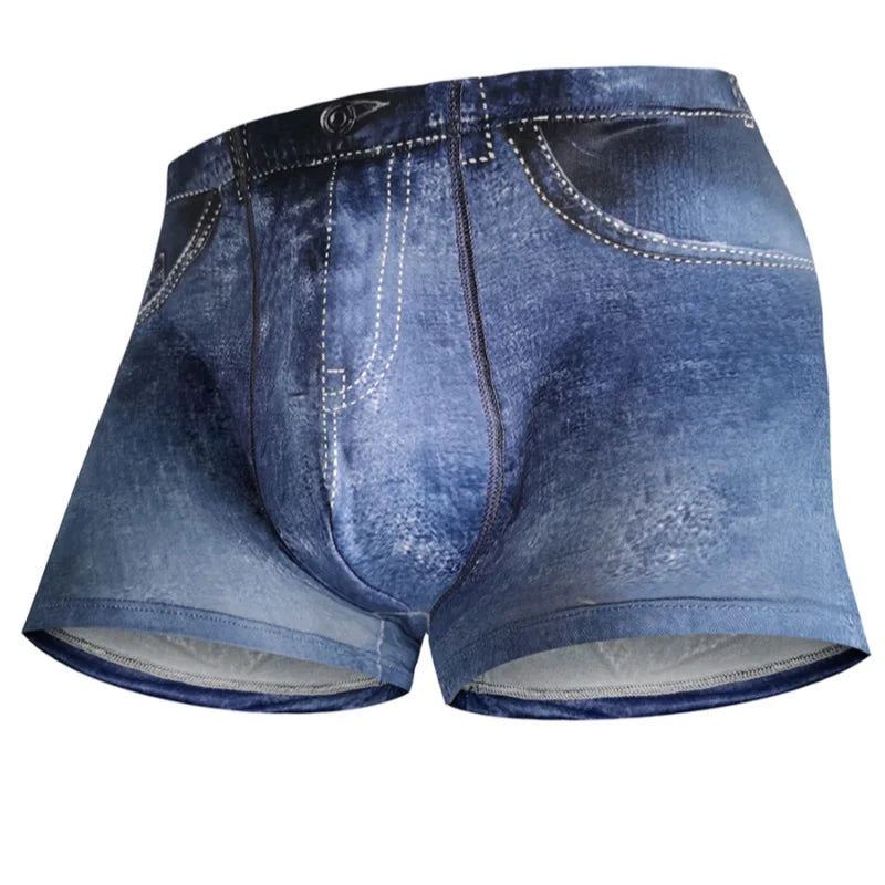 1PCS New denim shorts sexy imitation denim digital printed polyester boxer shorts