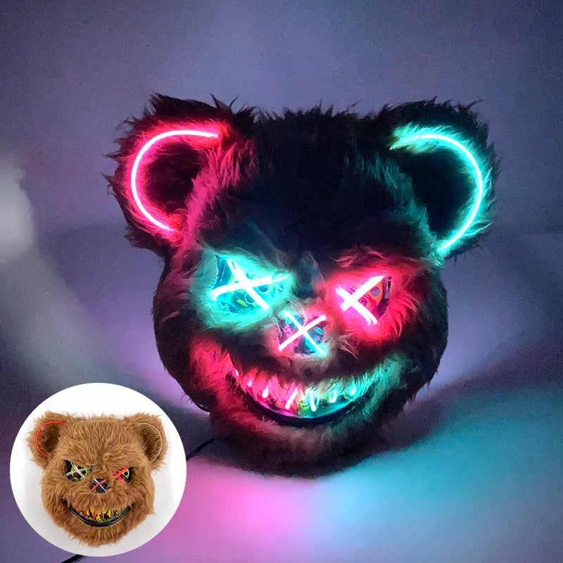 Novelty LED Bloody Furry Bunny Rabbit Bear Mask Realistic Scary Horror Killer Adult Masquerade Cosplay Costume Accessory