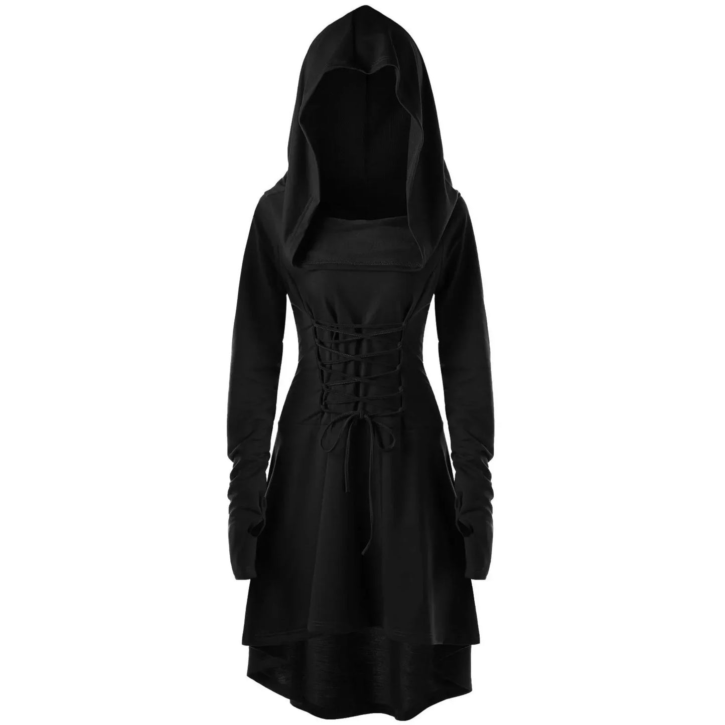 Medieval Cosplay Renaissance Archer Costumes Hooded Robe Lace Up Pullover Long Hoodie Dress Cloak Halloween Party