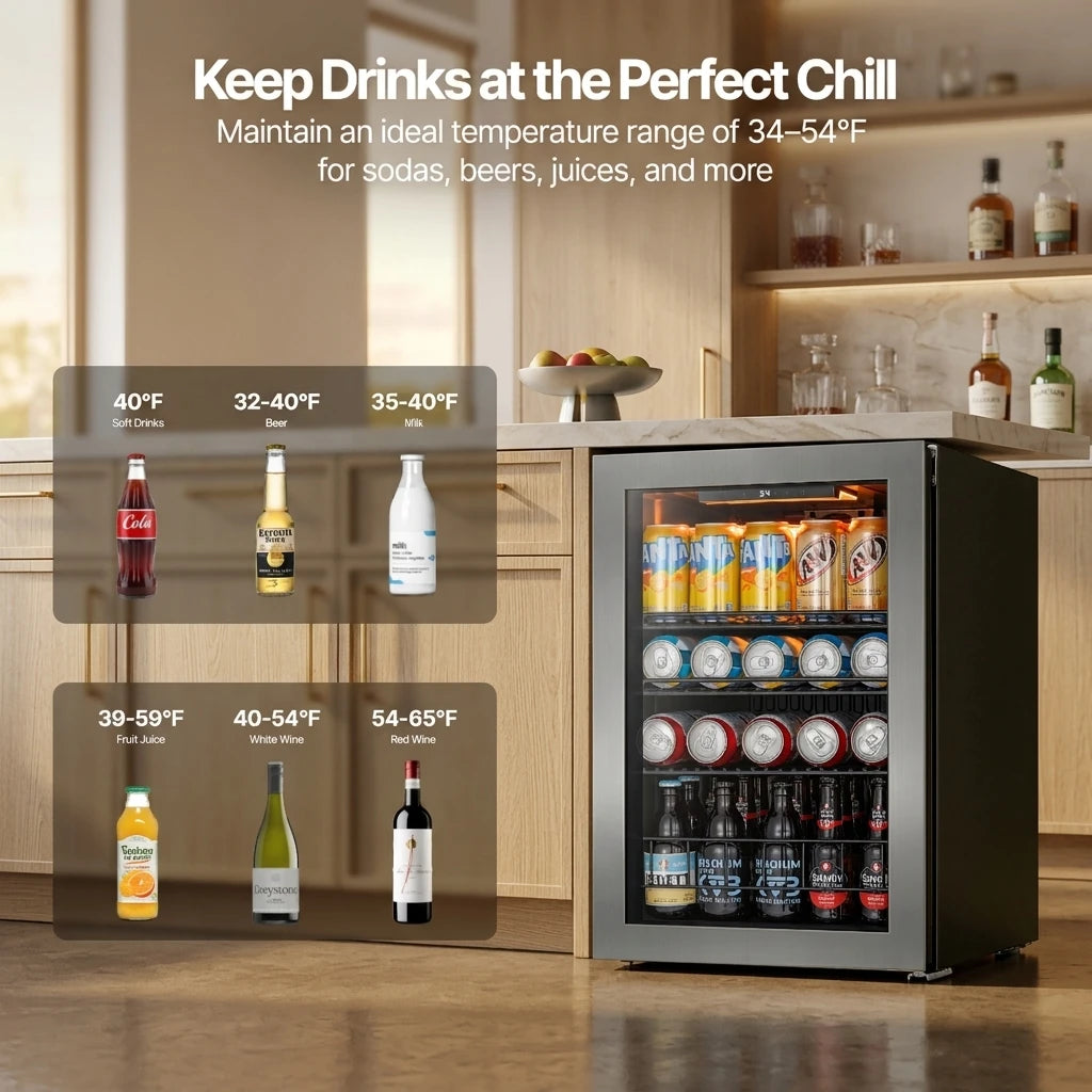 Ca'Lefort Beverage Cooler 62L Mini Fridge Direct Cooling Digital Temperature Control Beverage Refrigerator  with Reversible Glass Door, Adjustable Shelves  for Soda, Beer & Drinks, for Dorm, Office & Home