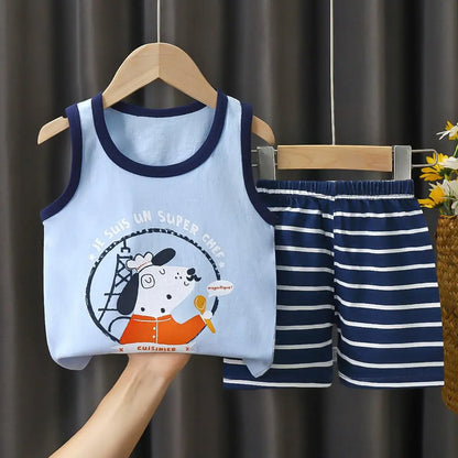 Summer Children's Vest Set Pure Cotton Baby Sleeveless Vest 2-piece Clothes Boy's Clothing Set Baby Toddler Clothing For Boy