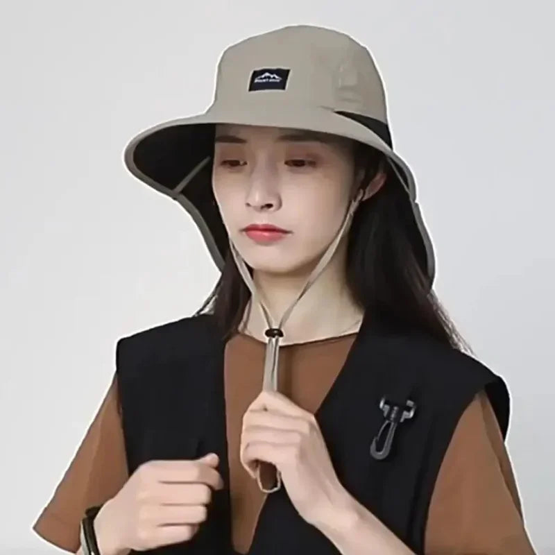 1Pc Outdoor Sun Hat Anti-UV Sun Protection Fisherman Hat Windproof Quick-Dry Neck Protection Mesh Breathable Thin Camping Cap