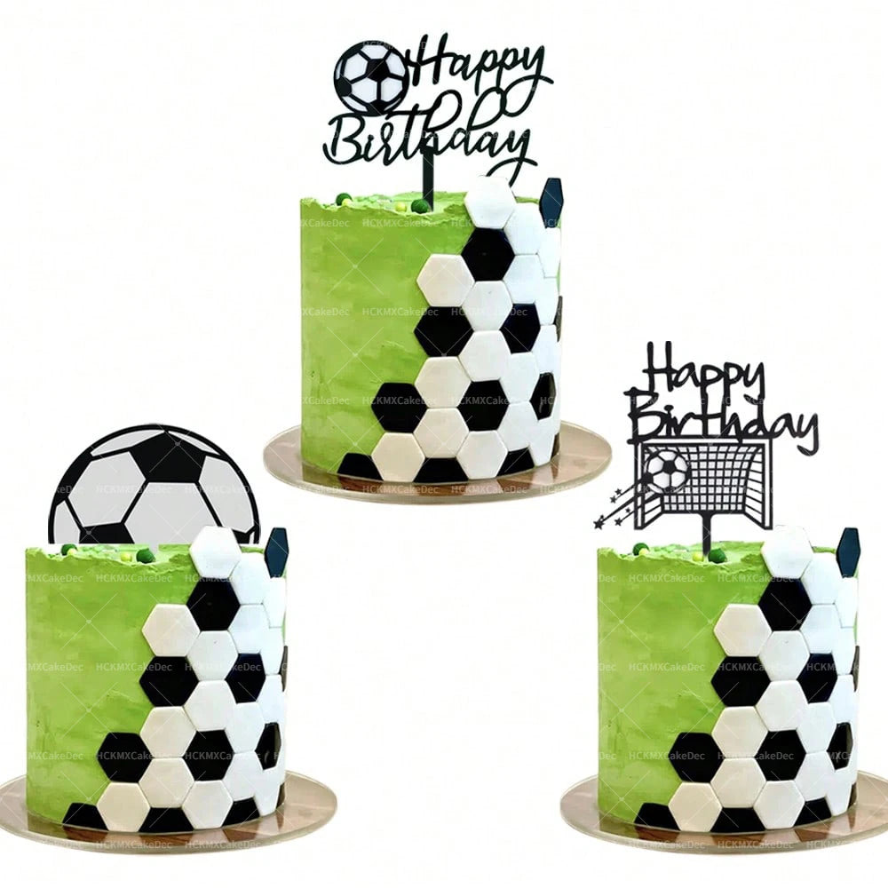 Soccer Themed Happy Birthday Cake Topper Set Acrylic Football Goal Soccer Ball Cake for Birthday Sports Party Decor Supplies