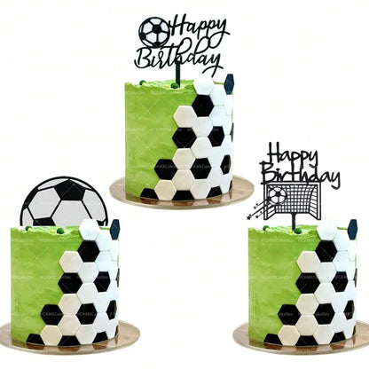 Soccer Themed Happy Birthday Cake Topper Set Acrylic Football Goal Soccer Ball Cake for Birthday Sports Party Decor Supplies