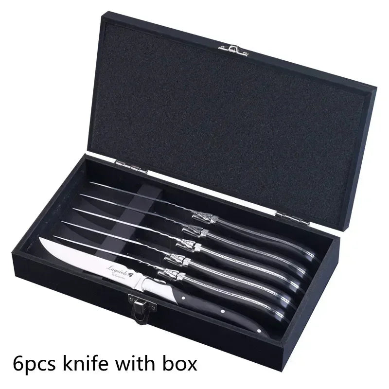 2-10pcs Laguiole Steak Knifes Dinner Knives Black Wood Handle Dinnerware Stainless Table Knife and Fork Wooden Tableware Cutlery