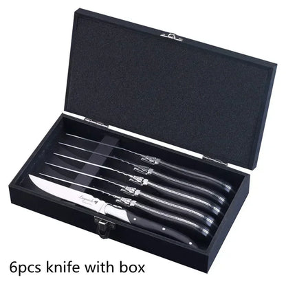 2-10pcs Laguiole Steak Knifes Dinner Knives Black Wood Handle Dinnerware Stainless Table Knife and Fork Wooden Tableware Cutlery