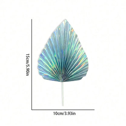 2PCS Happy Birthday Cake Toppers Glittery Palm Spear Gold Silver Folding Fan DIY Kids Party Cake Topper Wedding Decoration