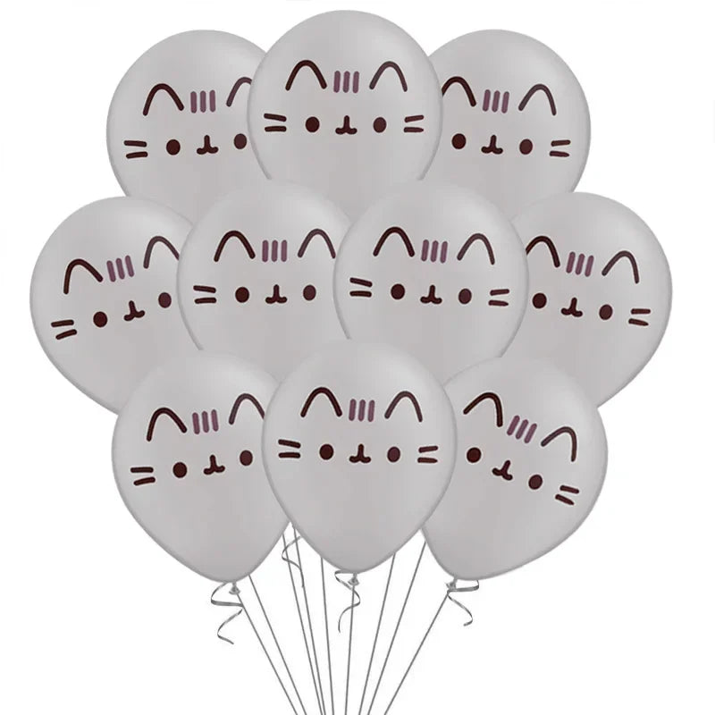 10pcs/lot 12inch Cartoon Japan Anime Pusheen Latex Balloons Animals Pet Grey Tiffany Blue Cat Ballons Birthday Decor Kids Toy