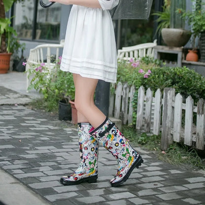 Miaoguan 2026 Women Rainboots Non-slip Waterproof Rain Shoes Cartoons Rubber Mid Calf Casual Female Water Shoes Woman Galoshes