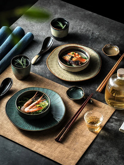 Chinese tableware set plate bowl ceramic combination solid color tableware