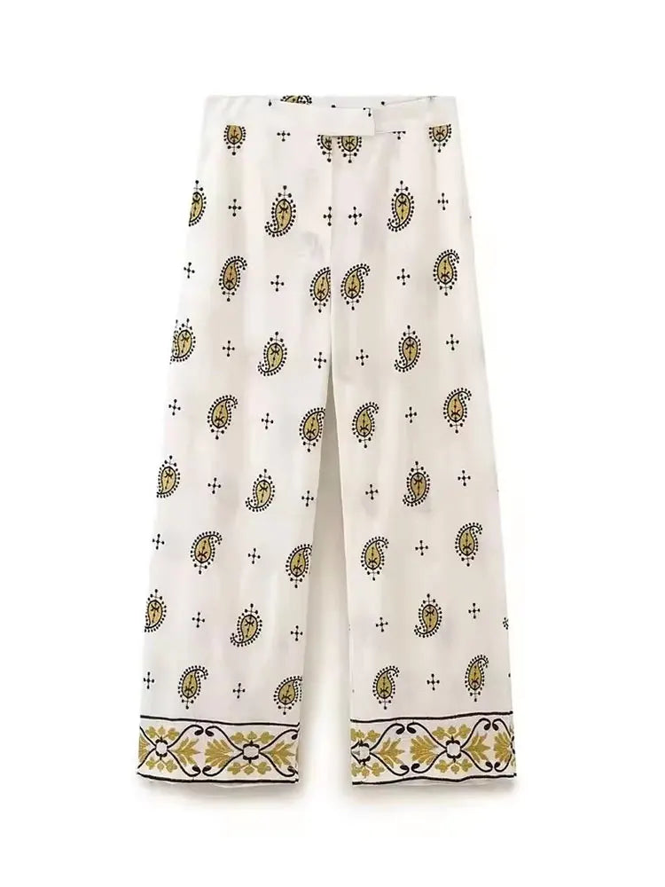 HH Women's Print 2 Piece Set Bell Sleeve Open Front Blouse & Wide Leg Pants Suit For Women Casual Daily Holiday Boho Outfits
