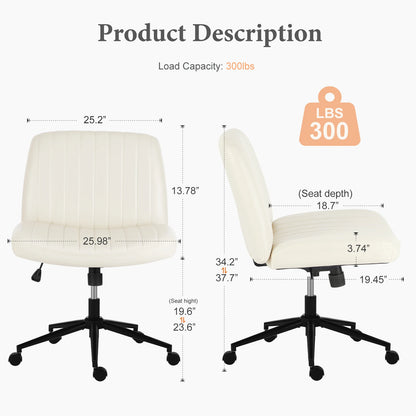 Armless Office Chair | Adjustable Swivel Seat with Casters or Foot Pads | Home, Work & Study