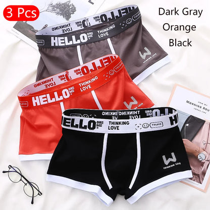 Men Cotton Boxer Shorts Panties Underwear Breathable Soft Letter Belt Men Boxer Fashion Sports Mid-waist Four Corner Pants