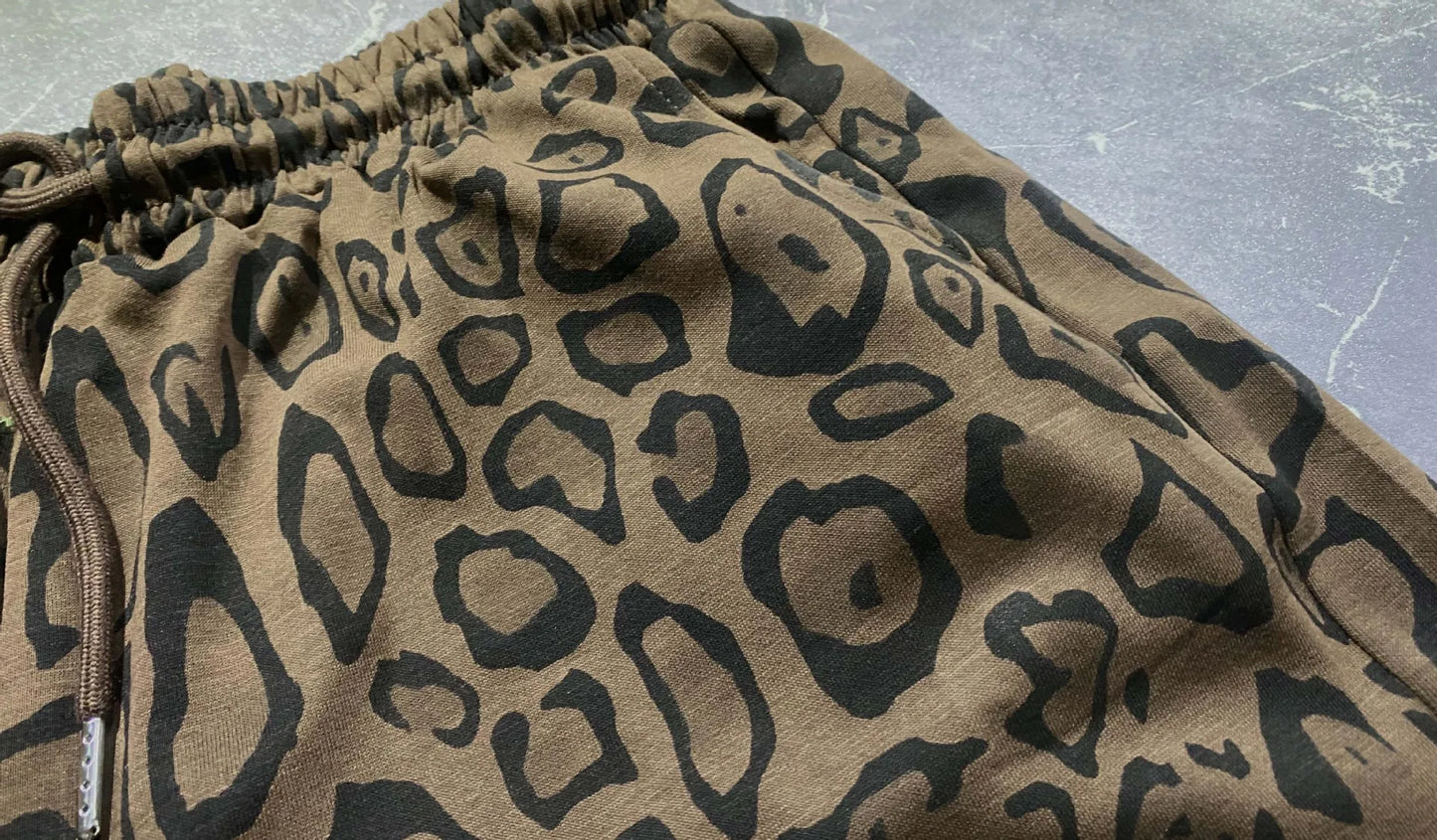 Cartoon Bear Leopard Print Wide Leg Pant 2 Pieces Sets Woman Outfits 2025 Summer Casual Short Sleeve T Shirt Matching Sets Stree