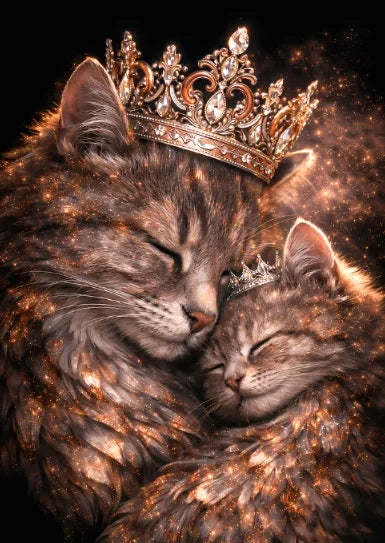 Golden Crown Animals Mother and Baby Canvas Wall Art Lion Bear Wolf Panda Giraffe Owl Cat Poster Decor Living Room Bedroom Gifts