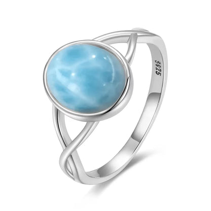 Original Certified 925 Silver Rings Larimar Natural Blue Stone 8*10MM oval shape twist Rings Fine Jewelry Gifts for Women Men