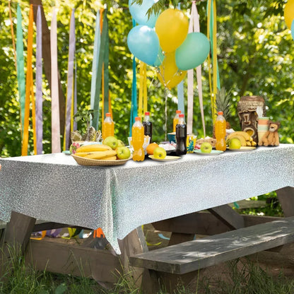 Shiny Silver Tableware Set Metallic Paper Plates Cups Holographic Tablecloth For Adult Birthday Wedding Party Decorations