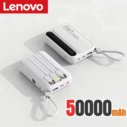 Lenovo 500000mAh Power Bank BuiIt in 4 Lines Super Fast Charging Large Capacity Portable External Battery for All Phones 2026New