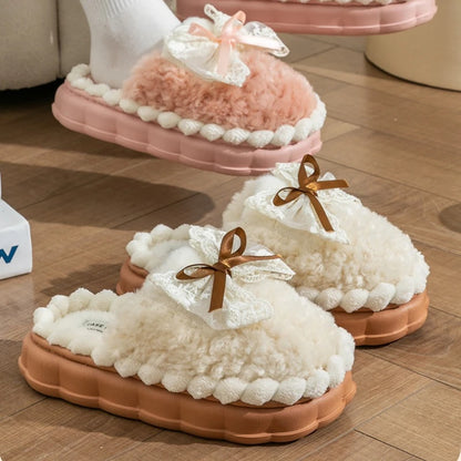 2026 New Women's Plush Slippers - Bow Detail Winter House Shoes, Ultra-Soft Non-Slip Indoor Slippers for Home&Maternity Comfort