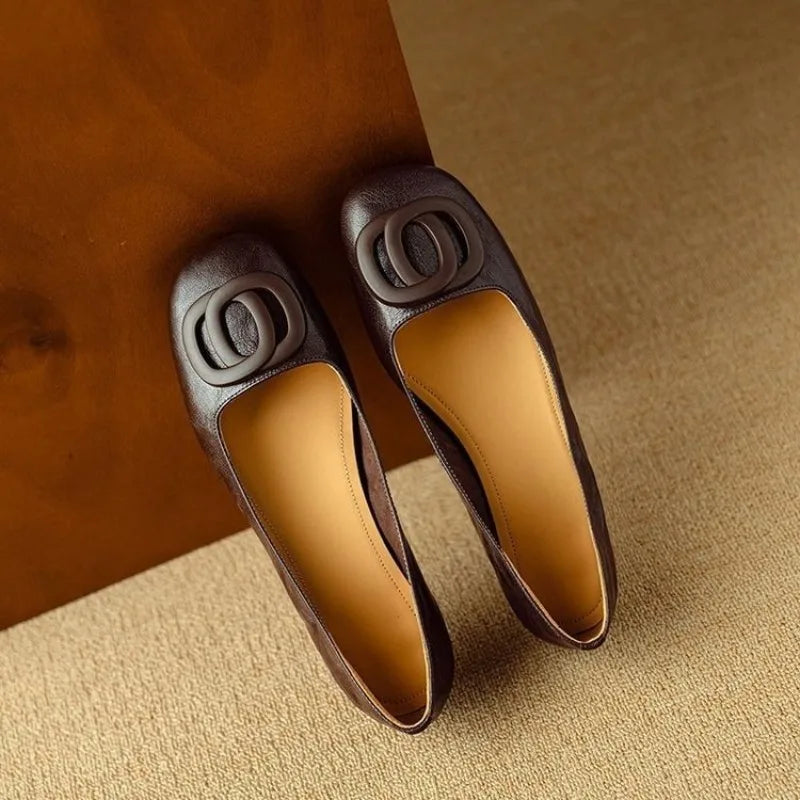 Elegant Women Square ToeBlock Heel Pumps BrownRhombus Embossed Surface Square Buckle ShallowSlip‑onBusiness Commuter Dress Shoes