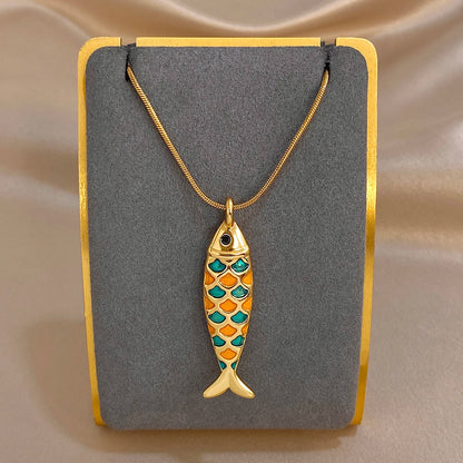 18K Gold Plated Stainless Steel Fish Pendant Necklace for Women