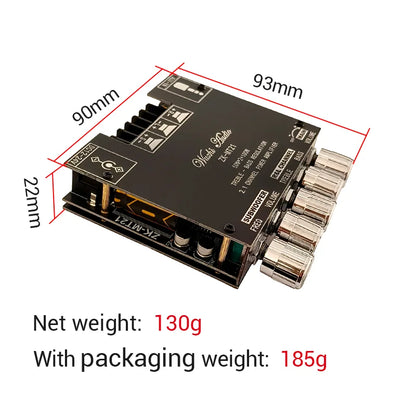 MT21 2.1 Channel Bluetooth 5.0 Audio Amplifier Board 100W Subwoofer 50W*2 L/R Stereo Amp Module Bass Treble Control AUX Input DC12-24V for Home Speaker DIY