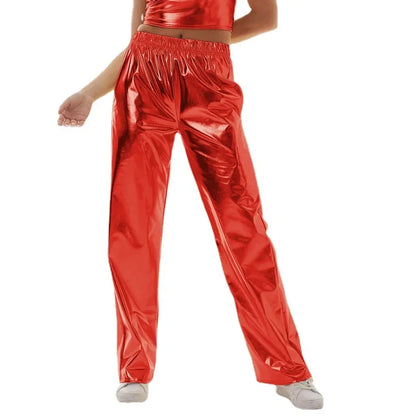 Aurora Laser Gradient High-Waist Pants | Iridescent Stretch Straight-Leg Trousers | Women's Rave & Streetwear Bottoms