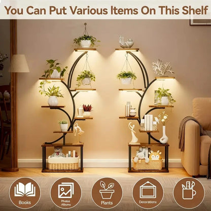 8‑Tier Metal Plant Stand with LED Grow Lights, Irregular Multi‑Layer Flower Rack for Multiple Potted Plants, Heavy Duty Plant Display Shelf for Indoor Patio Living Room Study Bedroom, Ideal Gift for Plant Lovers