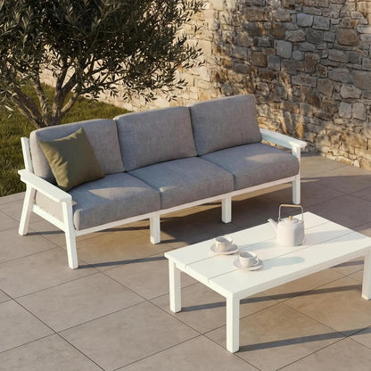 Patio Furniture Set 3 Seats, HDPE Outdoor Sectional with Washable Beige Thick Cushions, Coffee Table & Side Table,, Customized