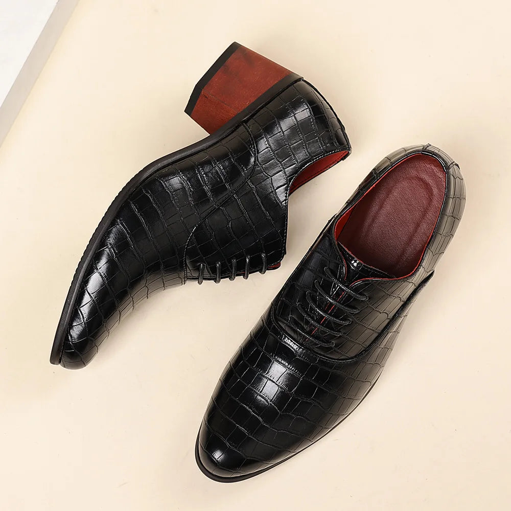 Luxury Red Men’s Dress Shoes Elegant High-Heeled Leather Shoes For Men Pointed-toe Comfortable Formal Shoes Man Oxfords Shoes