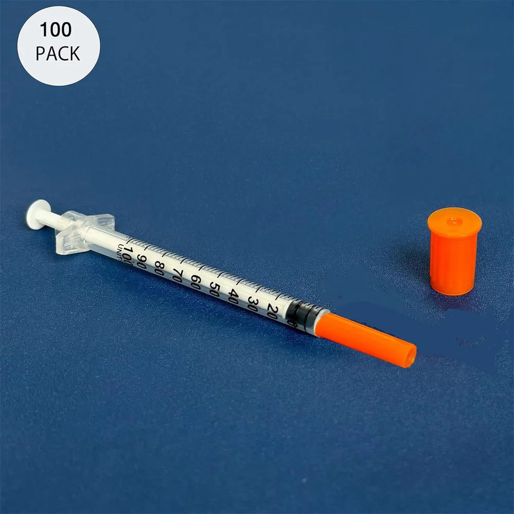 100Pcs 1ml Sterile Insulin Syringe, Individually Wrapped Plastic Syringe for Pet Veterinary Lab Industrial Dispensing