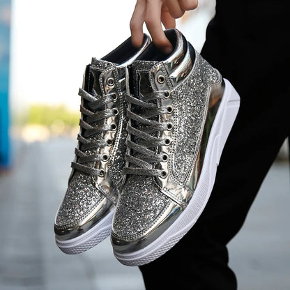 Men's Glitter High Top Sneakers Shiny Party Stage Shoes Casual Fashion Footwear Tênis Alto Brilhante Zapatillas Altas Brillantes